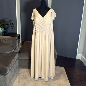 Full Length V-Neck Chiffon Formal Dress Flutter Sleeve Corset Back Size 22W/24W